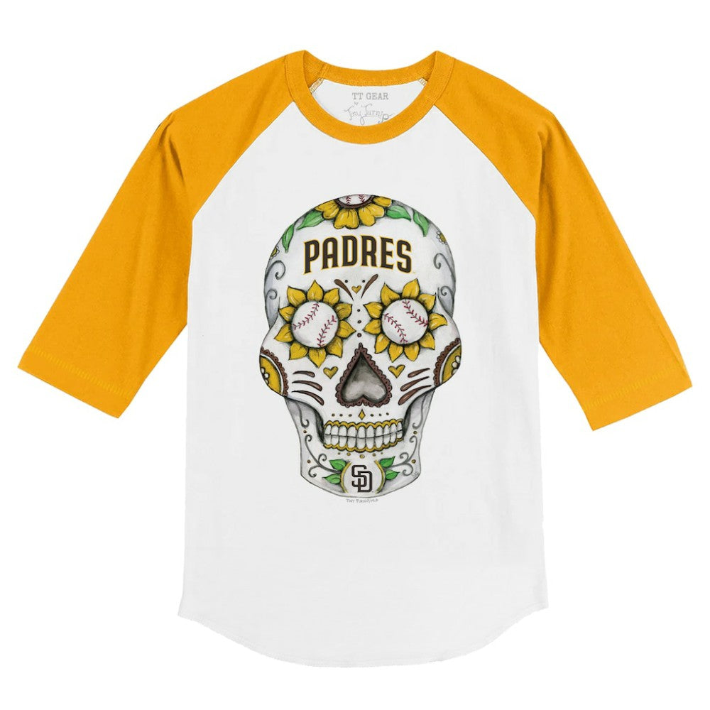 San Diego Padres Tiny Turnip Youth Sugar Skull 3/4-Sleeve Raglan T-Shirt - White/Gold
