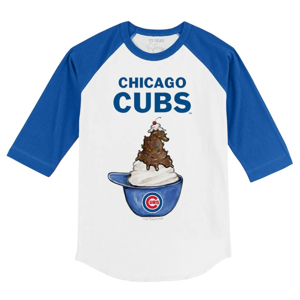 Chicago Cubs Tiny Turnip Youth Sundae Helmet 3/4-Sleeve Raglan T-Shirt - White/Royal