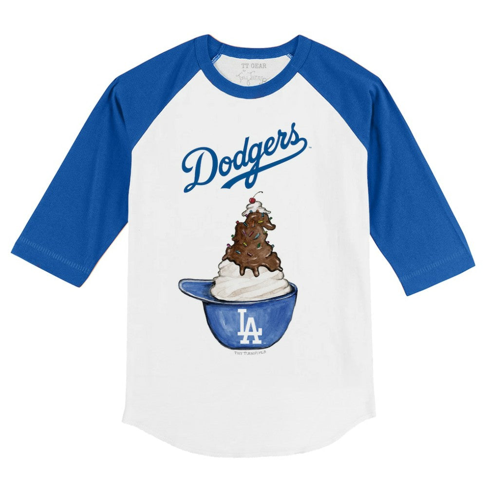 Los Angeles Dodgers Tiny Turnip Youth Sundae Helmet 3/4-Sleeve Raglan T-Shirt - White/Royal