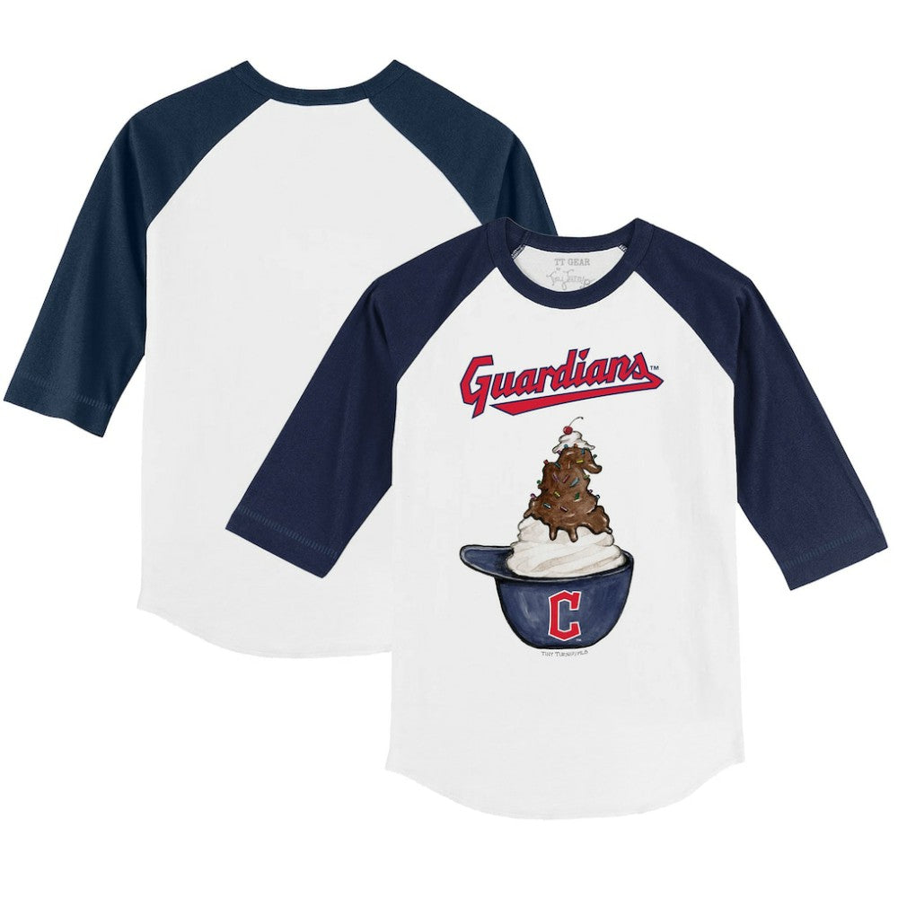 Cleveland Guardians Tiny Turnip Youth Sundae Helmet 3/4-Sleeve Raglan T-Shirt - White/Navy