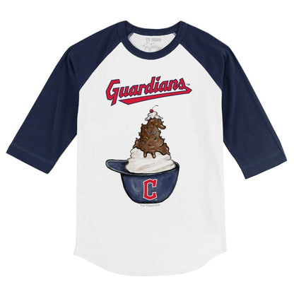 Cleveland Guardians Tiny Turnip Youth Sundae Helmet 3/4-Sleeve Raglan T-Shirt - White/Navy