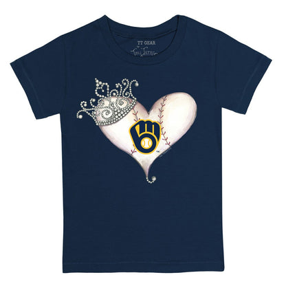Milwaukee Brewers Tiny Turnip Youth Tiara Heart T-Shirt - Navy