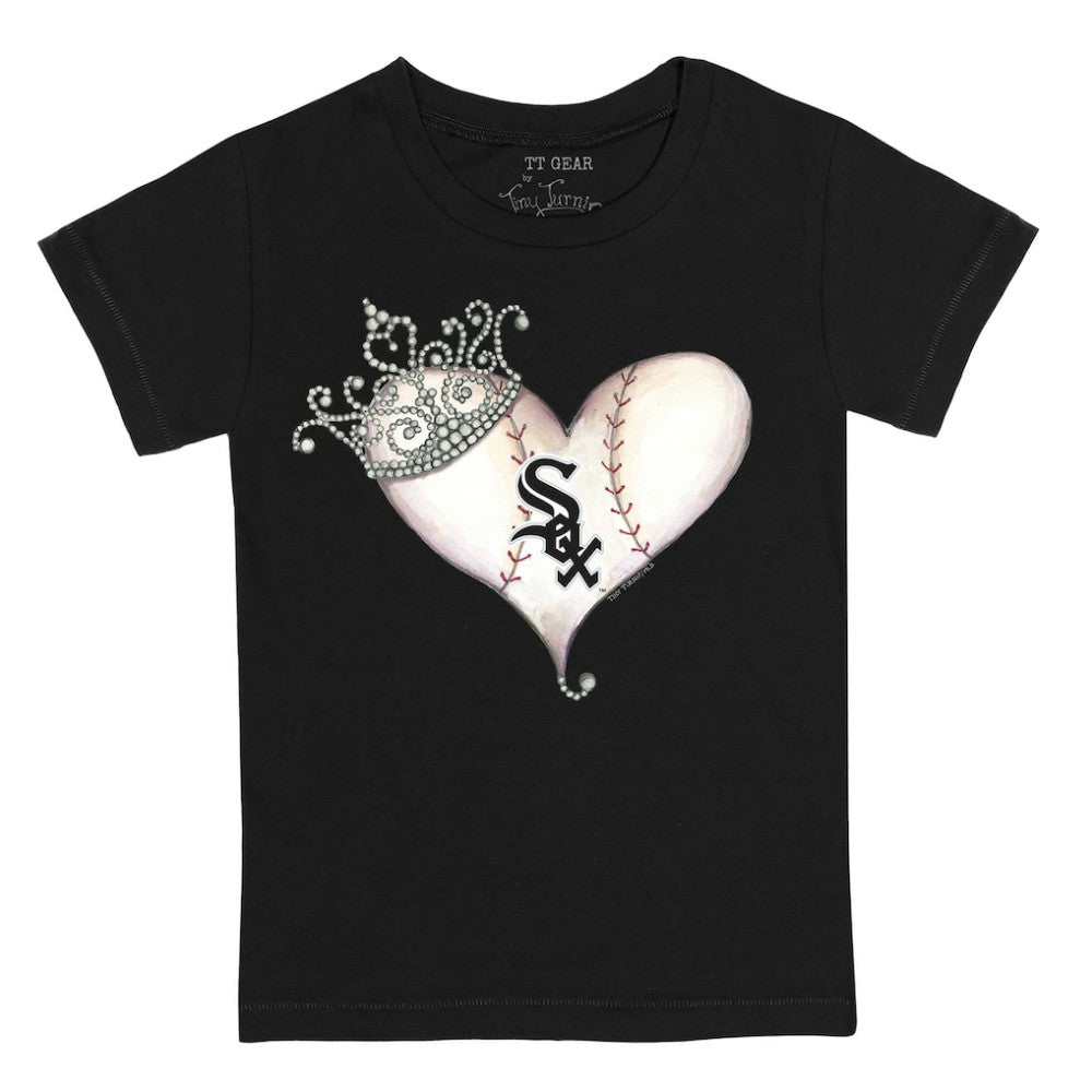 Chicago White Sox Tiny Turnip Youth Tiara Heart T-Shirt - Black