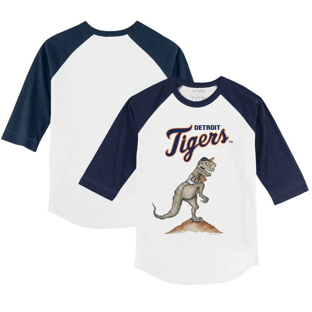 Detroit Tigers Tiny Turnip Youth TT Rex 3/4-Sleeve Raglan T-Shirt - White/Navy