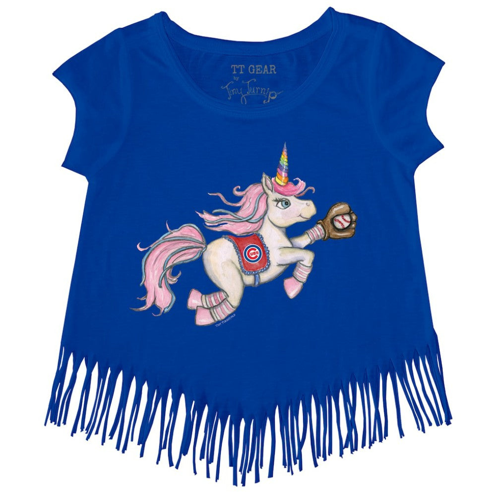 Chicago Cubs Tiny Turnip Girls Youth Unicorn Fringe T-Shirt - Royal