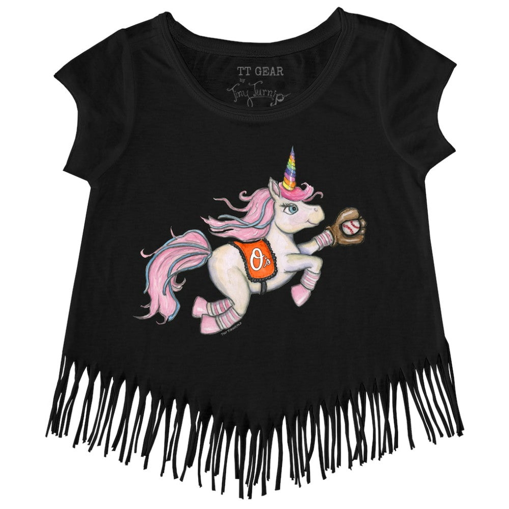 Baltimore Orioles Tiny Turnip Girls Youth Unicorn Fringe T-Shirt - Black