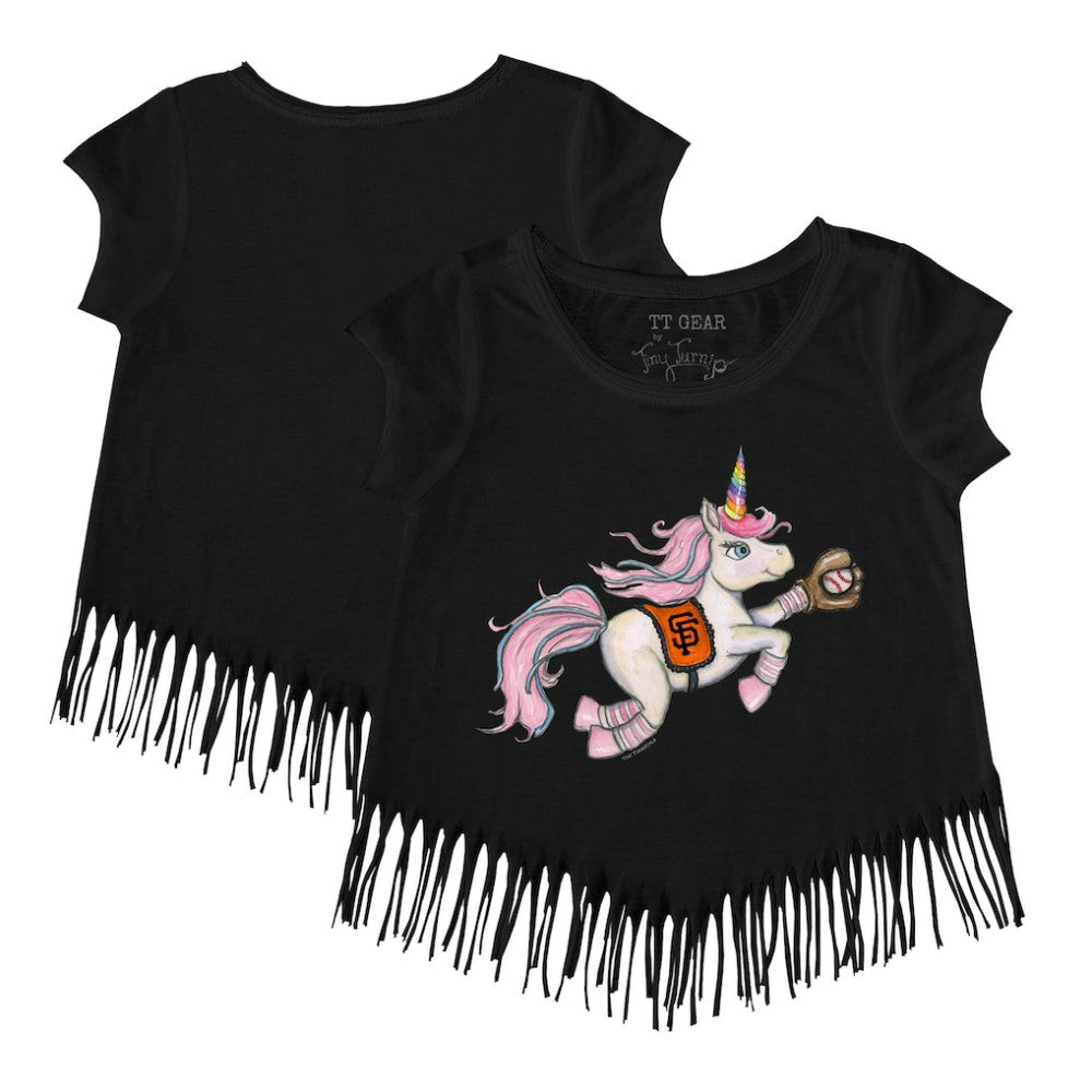 San Francisco Giants Tiny Turnip Girls Youth Unicorn Fringe T-Shirt - Black