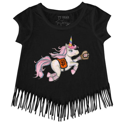 San Francisco Giants Tiny Turnip Girls Youth Unicorn Fringe T-Shirt - Black
