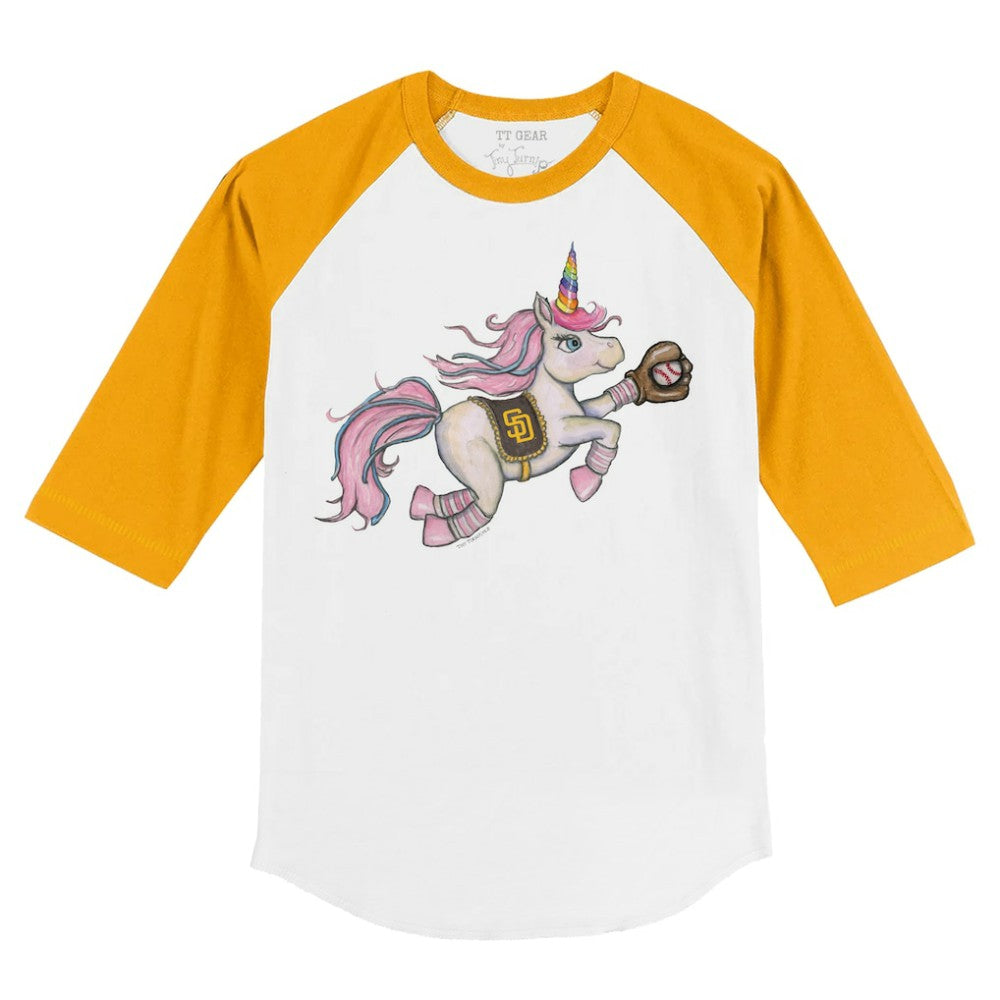 San Diego Padres Tiny Turnip Youth Unicorn 3/4-Sleeve Raglan T-Shirt - White/Gold