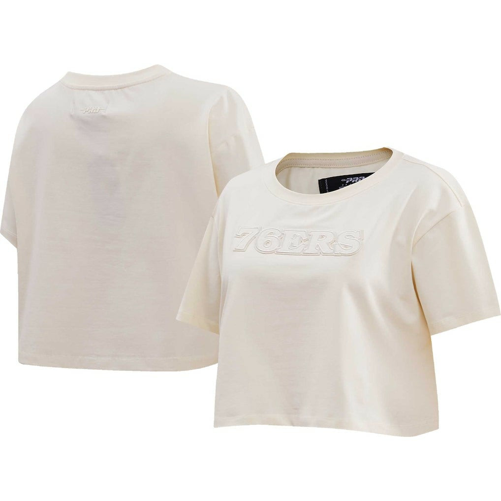 Philadelphia 76ers Pro Standard Women's Neutral Boxy Crop T-Shirt - Cream shop