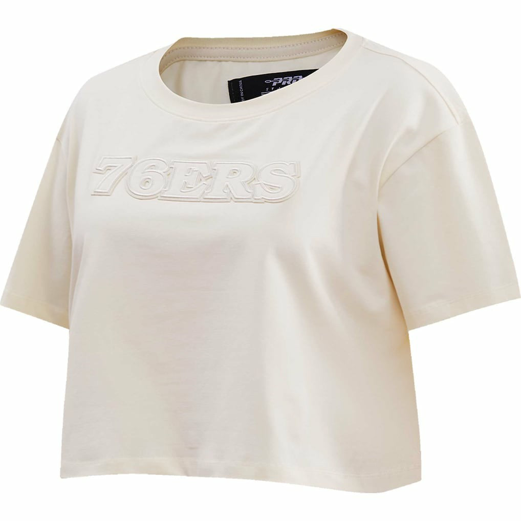 Philadelphia 76ers Pro Standard Women's Neutral Boxy Crop T-Shirt - Cream shop