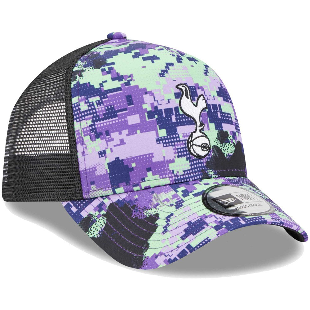 Tottenham Hotspur New Era Black Glitch All Over Print E-Frame Trucker Adjustable Hat | New Era shop