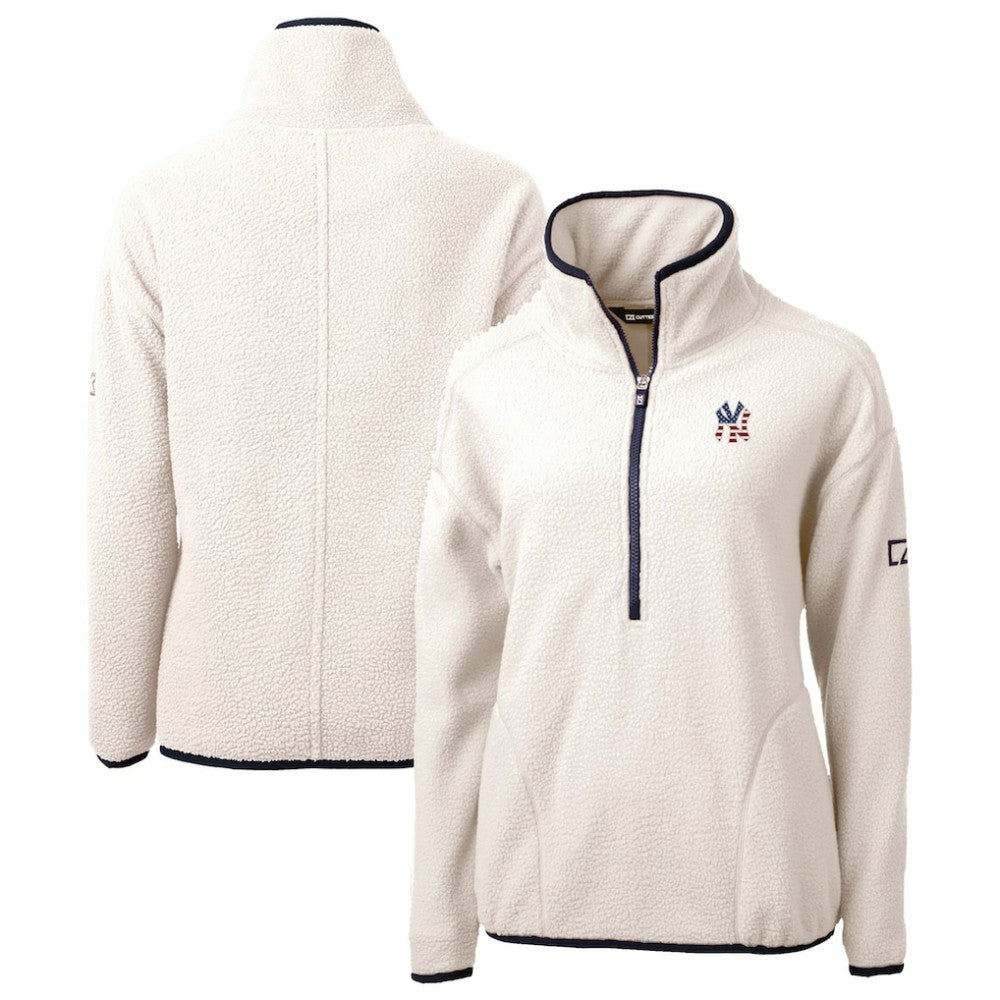 New York Yankees Cutter & Buck Women's Americana Logo Cascade Eco Sherpa Fleece Half-Zip Pullover Jacket - White