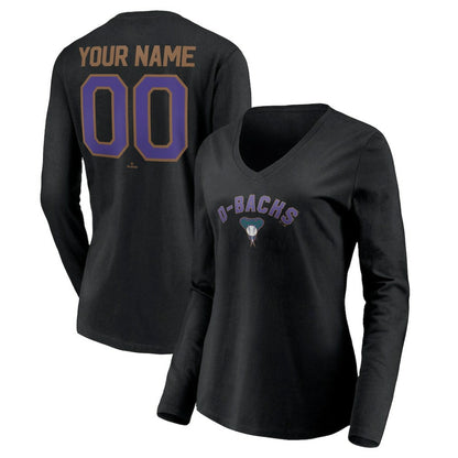 Arizona Diamondbacks Women's Cooperstown Collection Personalized Winning Streak Long Sleeve V-Neck T-Shirt - Black