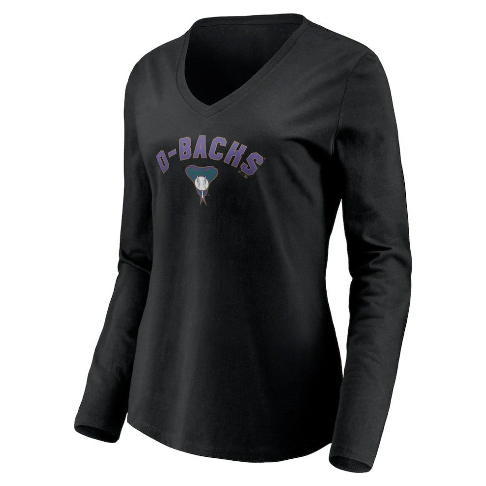 Arizona Diamondbacks Women's Cooperstown Collection Personalized Winning Streak Long Sleeve V-Neck T-Shirt - Black