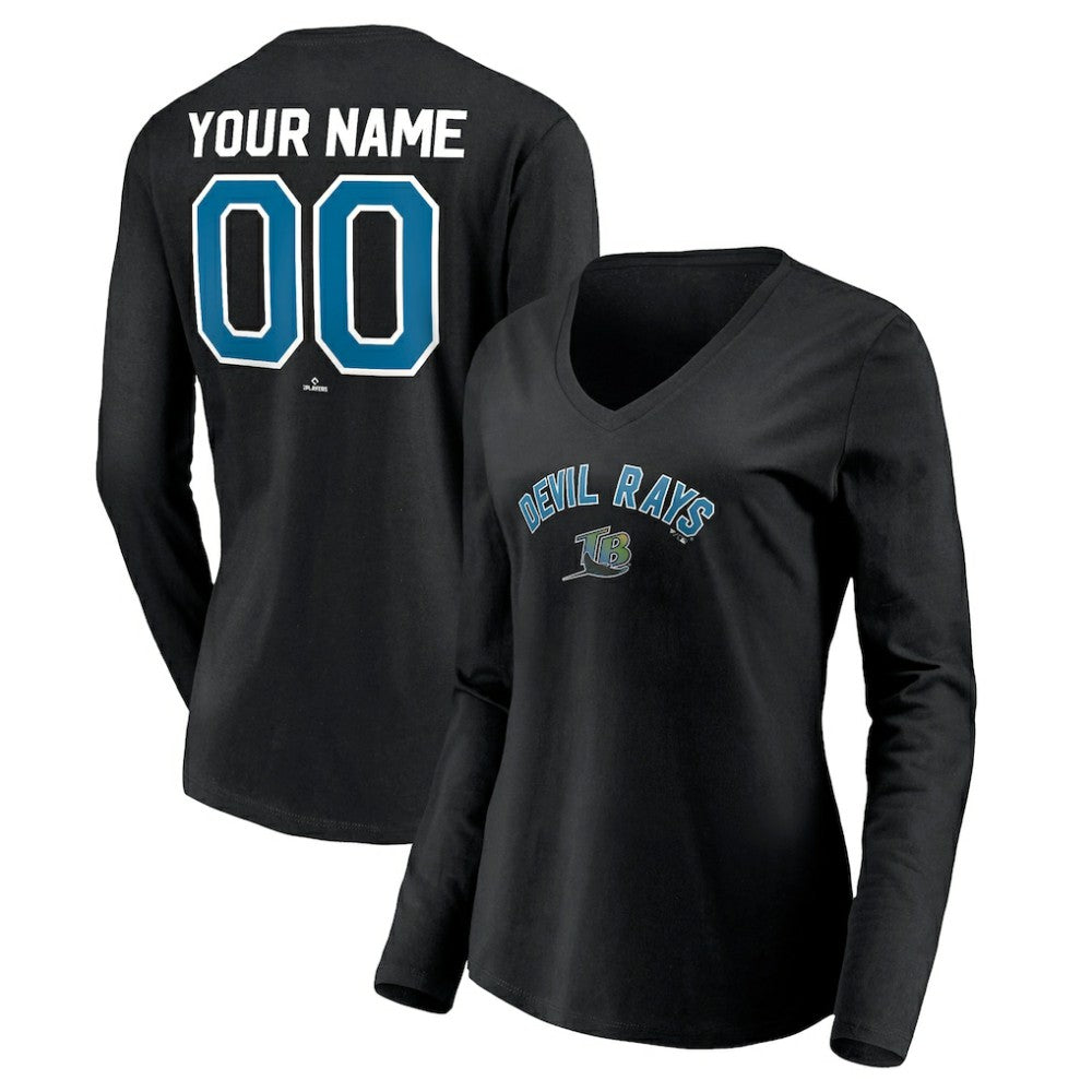 Tampa Bay Rays Women's Cooperstown Collection Personalized Winning Streak Long Sleeve V-Neck T-Shirt - Black