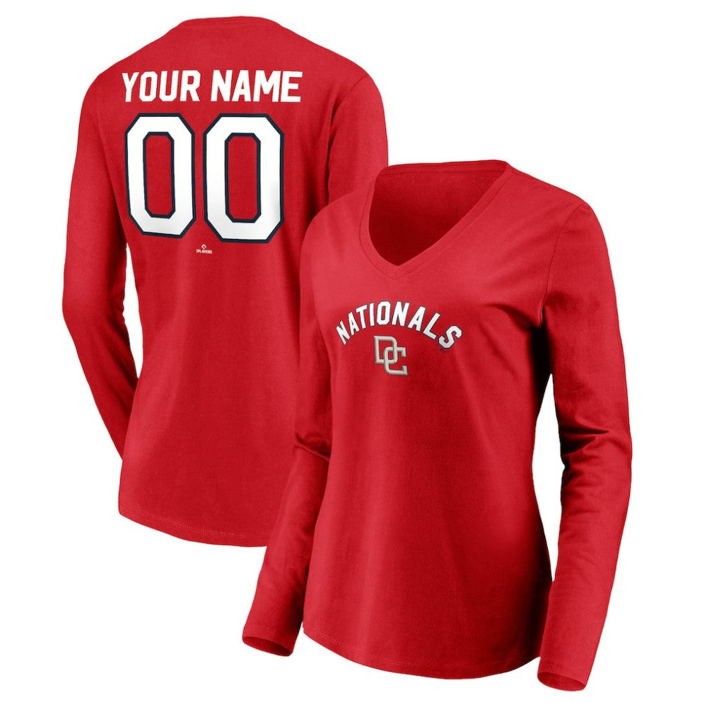 Washington Nationals Women's Cooperstown Collection Personalized Winning Streak Long Sleeve V-Neck T-Shirt - Red