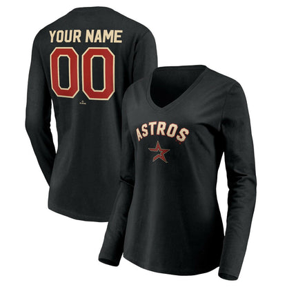 Houston Astros Women's Personalized Cooperstown Collection Alternate Winning Streak Long Sleeve V-Neck T-Shirt - Black