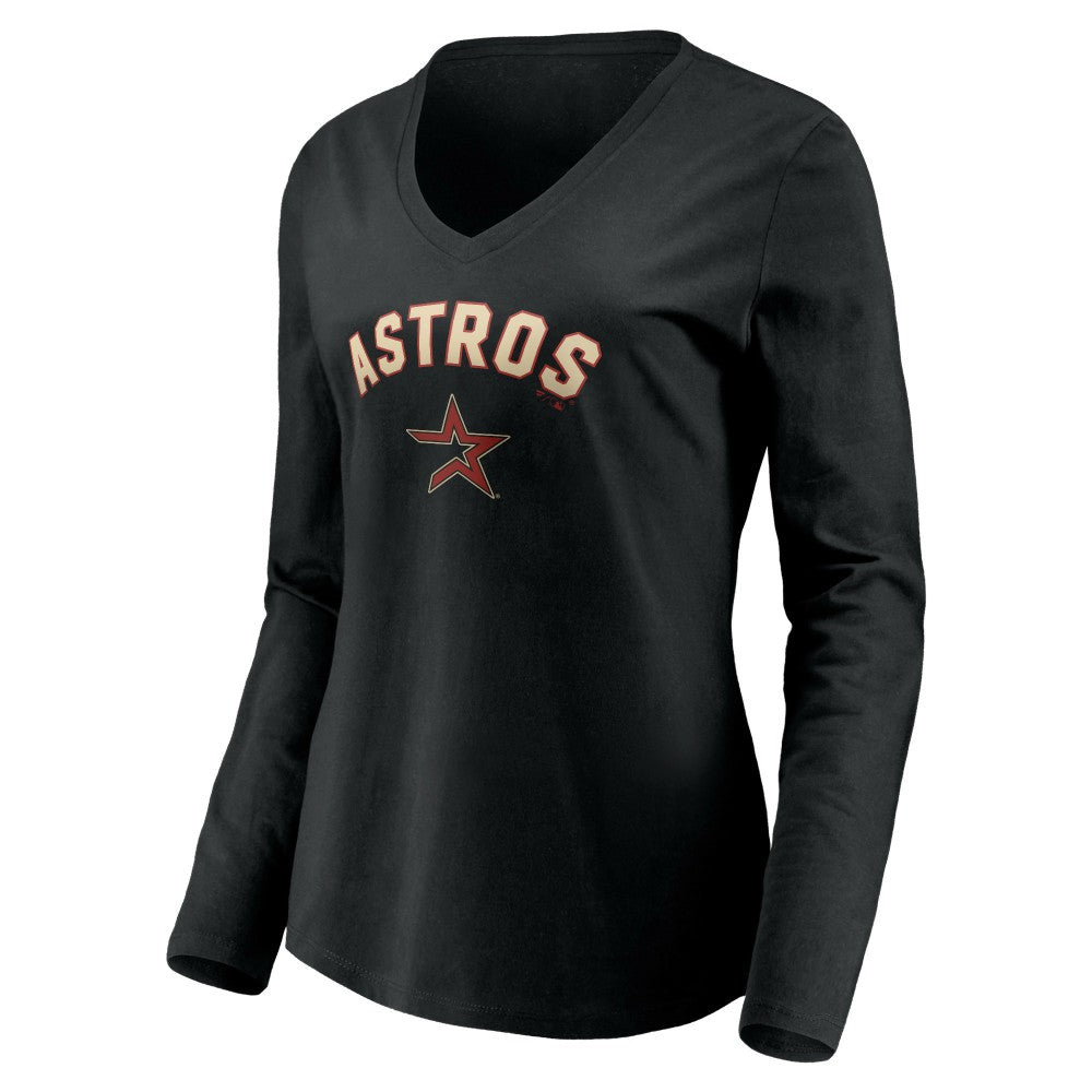 Houston Astros Women's Personalized Cooperstown Collection Alternate Winning Streak Long Sleeve V-Neck T-Shirt - Black