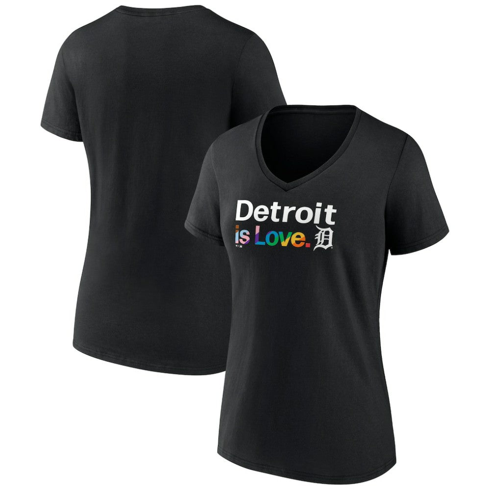 Detroit Tigers Women's City Pride V-Neck T-Shirt - Black