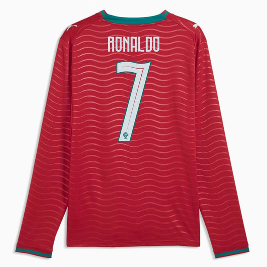 2026 Portugal Men's Stadium Home Ronaldo #7 Long-Sleeve Soccer Je Club Red-Green Lagoon