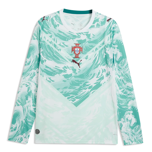 2026-27 Portugal Men's Stadium Away Long-Sleeve Soccer Jersey Puma White-Green Lagoon