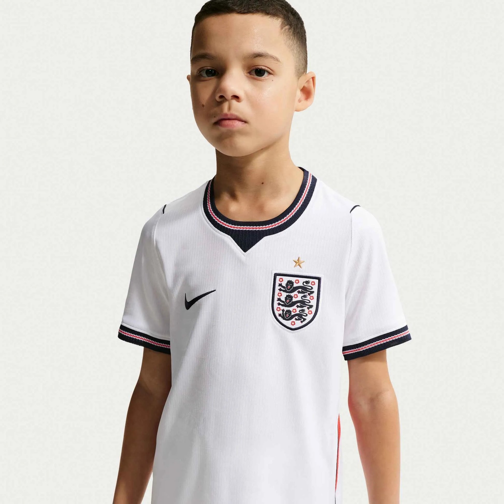 2026-27 England Youth Stadium Home Soccer Jersey White/Speed Red/Obsidian/Obsidian